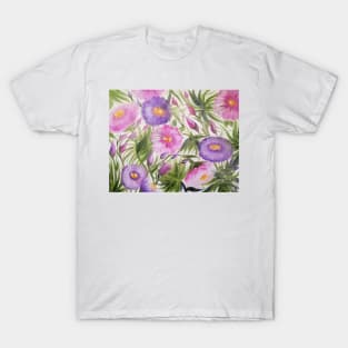 Wild Child, wild flowers, beautiful flowers, pink and purple flowers painting, flowers painting, flowers art, wild pretty flowers T-Shirt